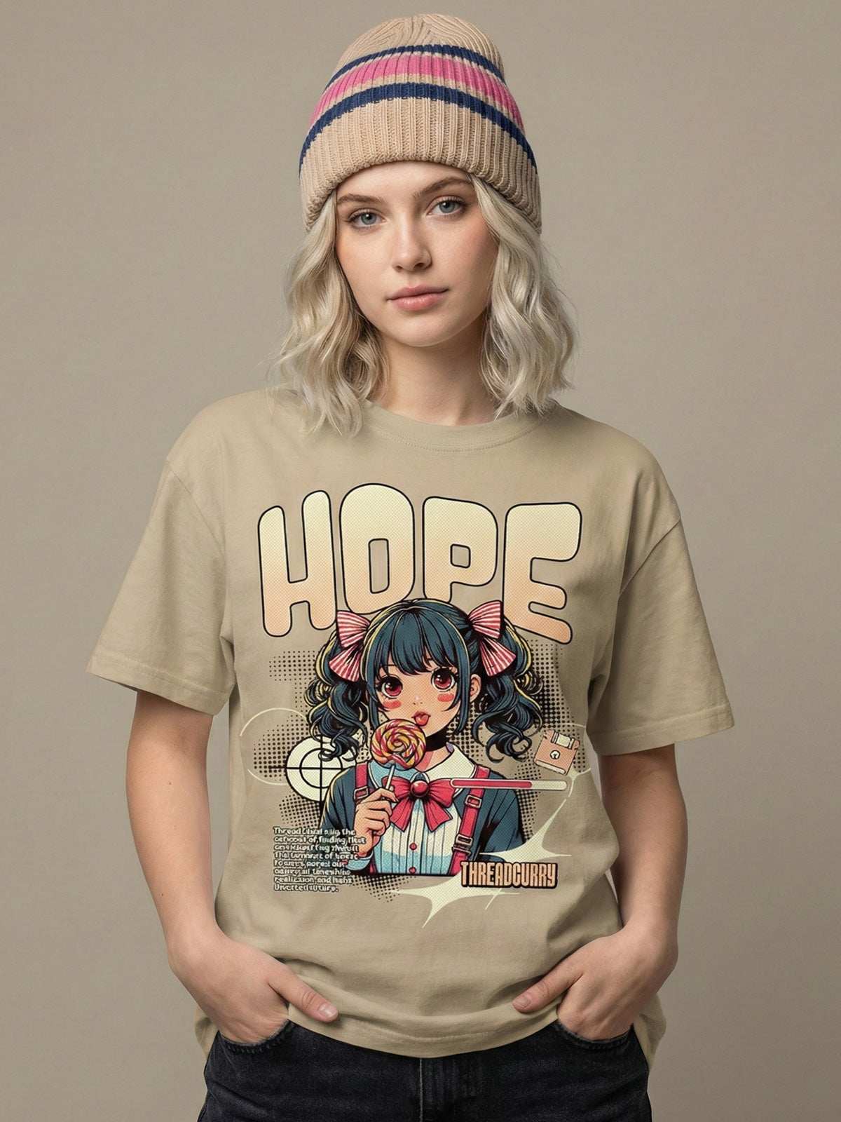 T-Shirt Oversize « Sweet Hopes » – Coton Beige