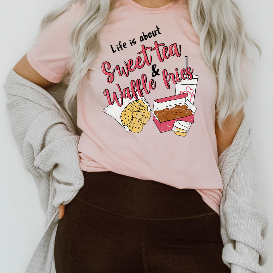 T-Shirt « Sweet Tea & Waffle Fries » – Coton Rose