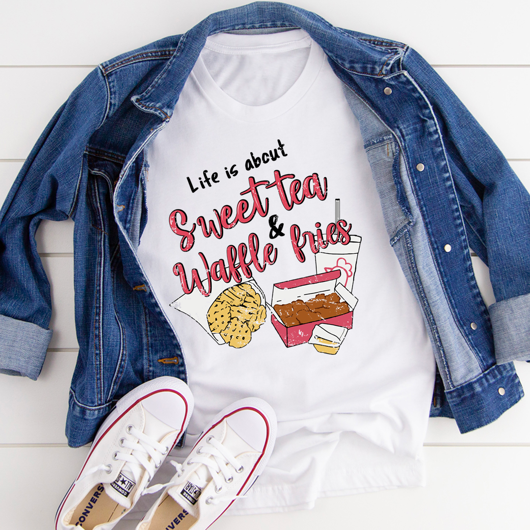 T-Shirt « Sweet Tea & Waffle Fries » – Coton Rose