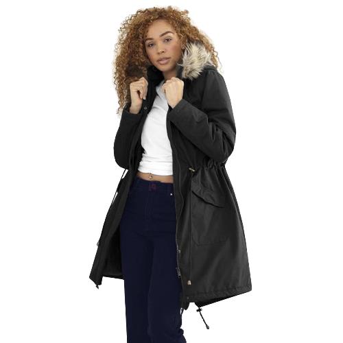 Brave Soul Charlotte Fishtail Parka — Faux-Fur Hood, Coated Microfibre