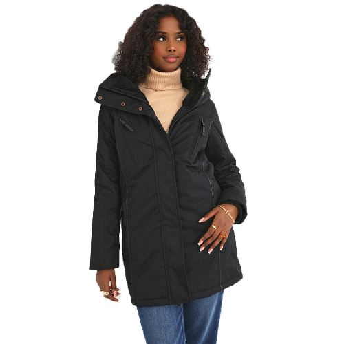Brave Soul Vicky Long Fishtail Parka — PU-Coated, Black