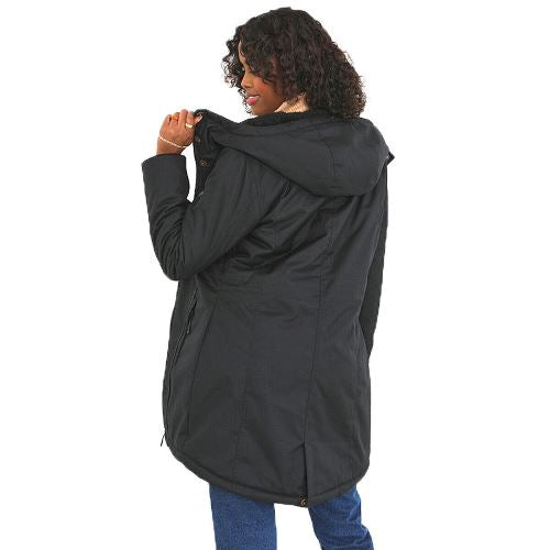 Brave Soul Vicky Long Fishtail Parka — PU-Coated, Black
