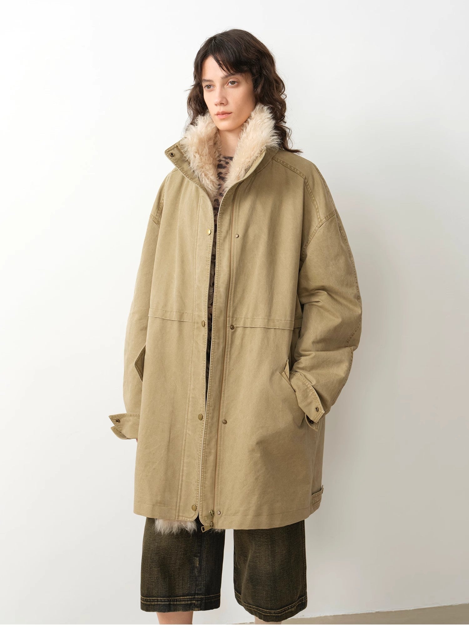 "Cool Denim" 90 goose down jacket workwear style detachable toka silhouette parka jacket for women-4
