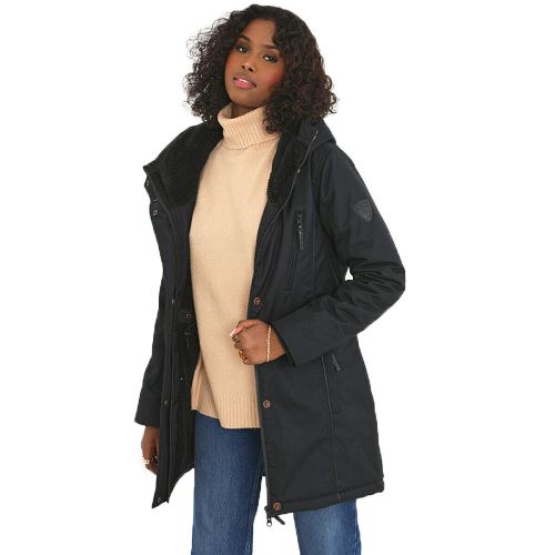 Brave Soul Vicky Long Fishtail Parka — PU-Coated, Black