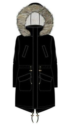 Brave Soul Charlotte Fishtail Parka — Faux-Fur Hood, Coated Microfibre