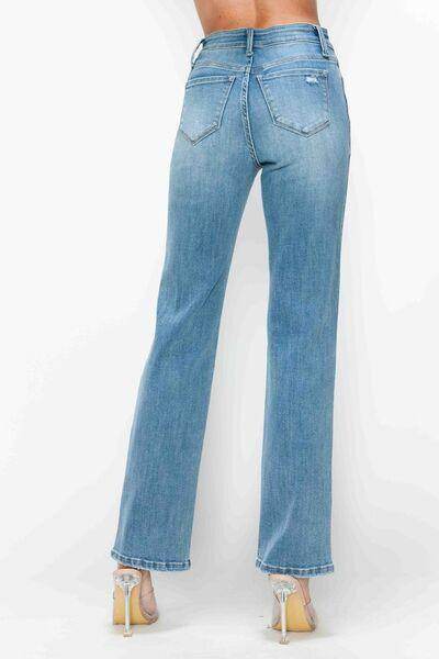 Bytos Distressed High-Rise Straight Jeans — Medium Wash, Full Size