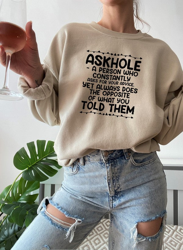 Sweat « Askhole » – Slogan, Molleton Vert Forêt