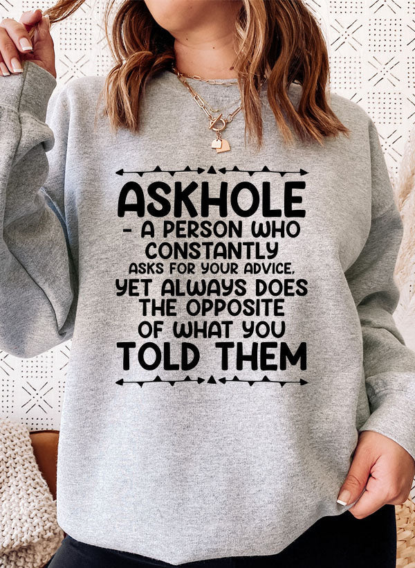 Sweat « Askhole » – Slogan, Molleton Vert Forêt