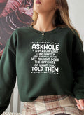 Sweat « Askhole » – Slogan, Molleton Vert Forêt