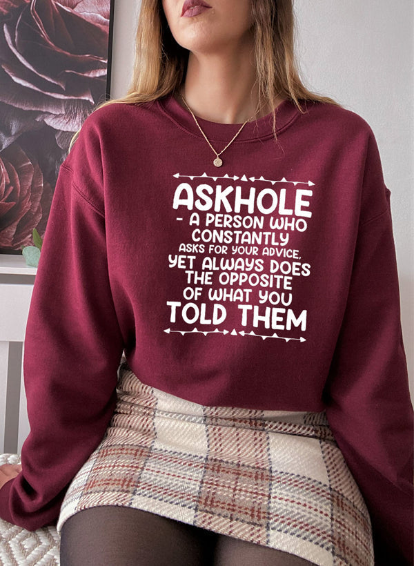 Sweat « Askhole » – Slogan, Molleton Vert Forêt