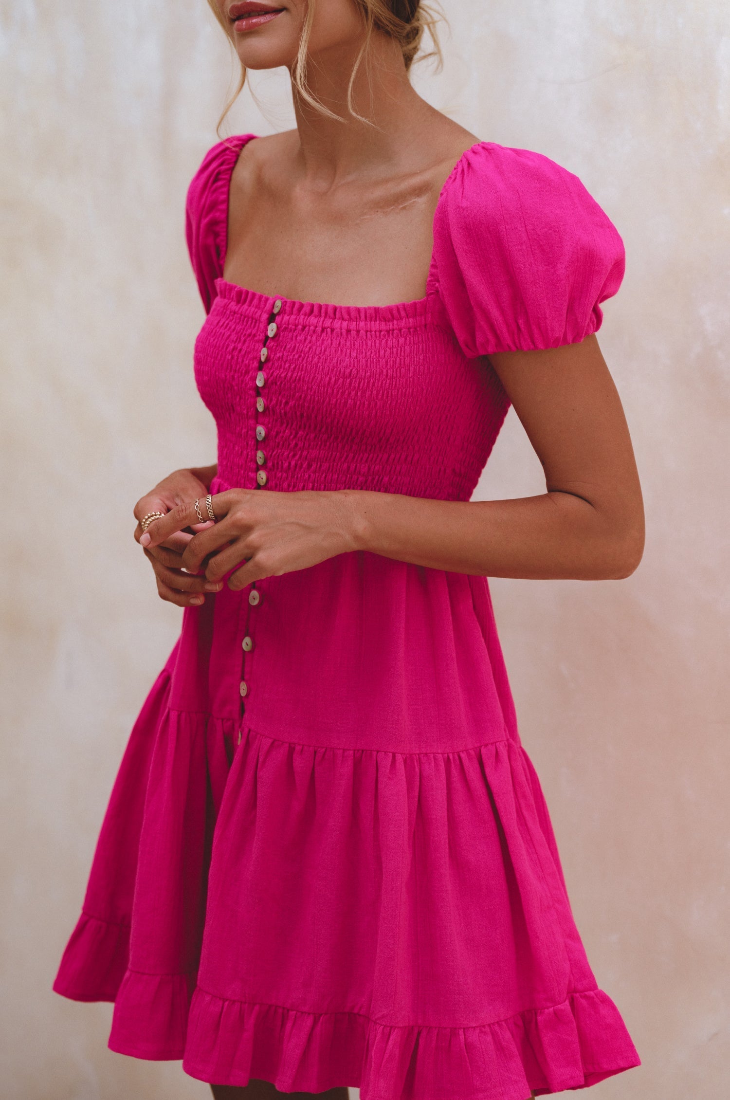 Robe Mini Lin Froissé Smockée Catalina