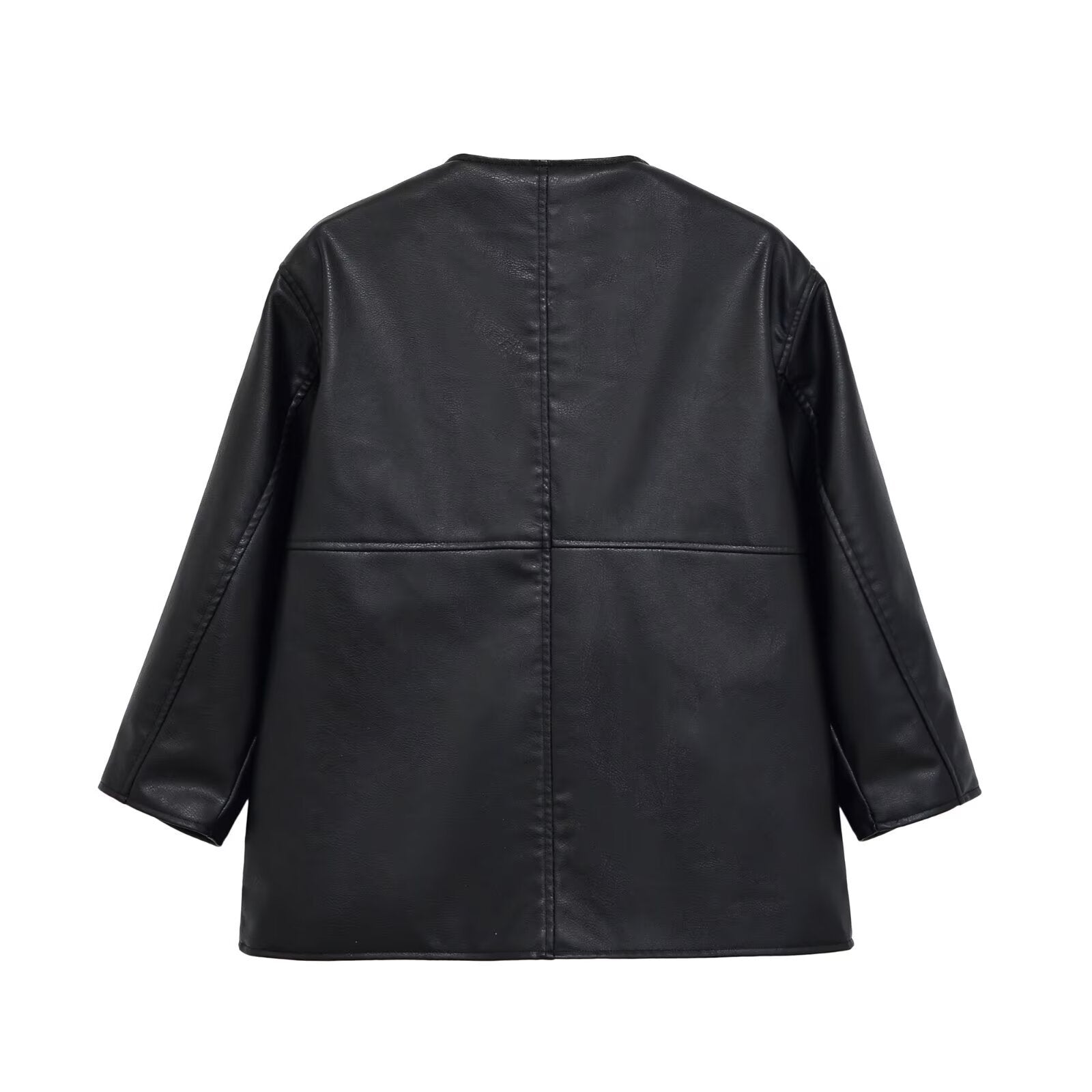 Veste Similicuir Noir Sans Col – Ouverte BYMANYC New York