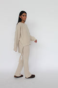 Angela Cashmere-Blend Knit Pants — Ribbed, High Waist, Soft Flare