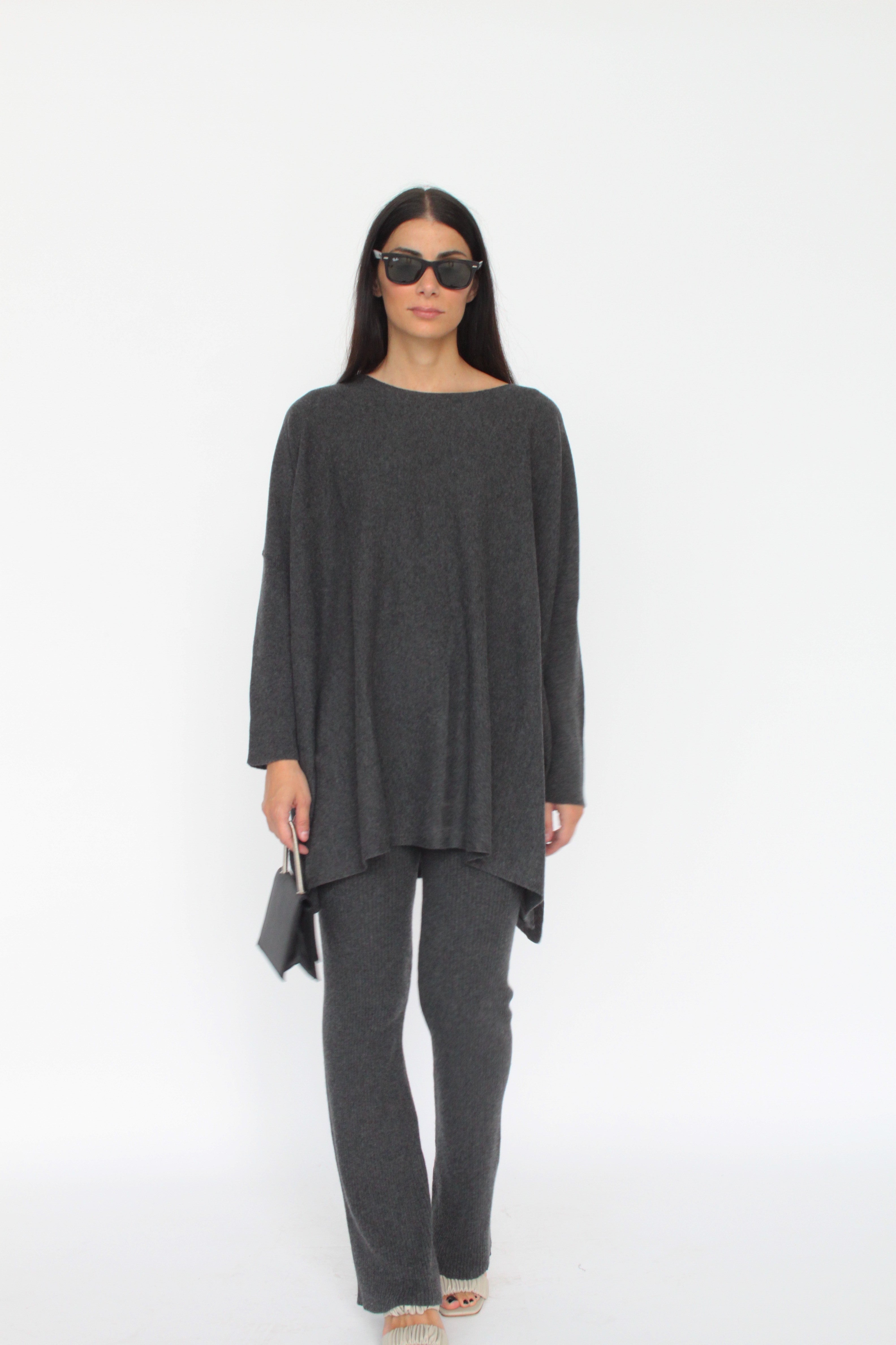 Angela Cashmere-Blend Knit Pants — Ribbed, High Waist, Soft Flare