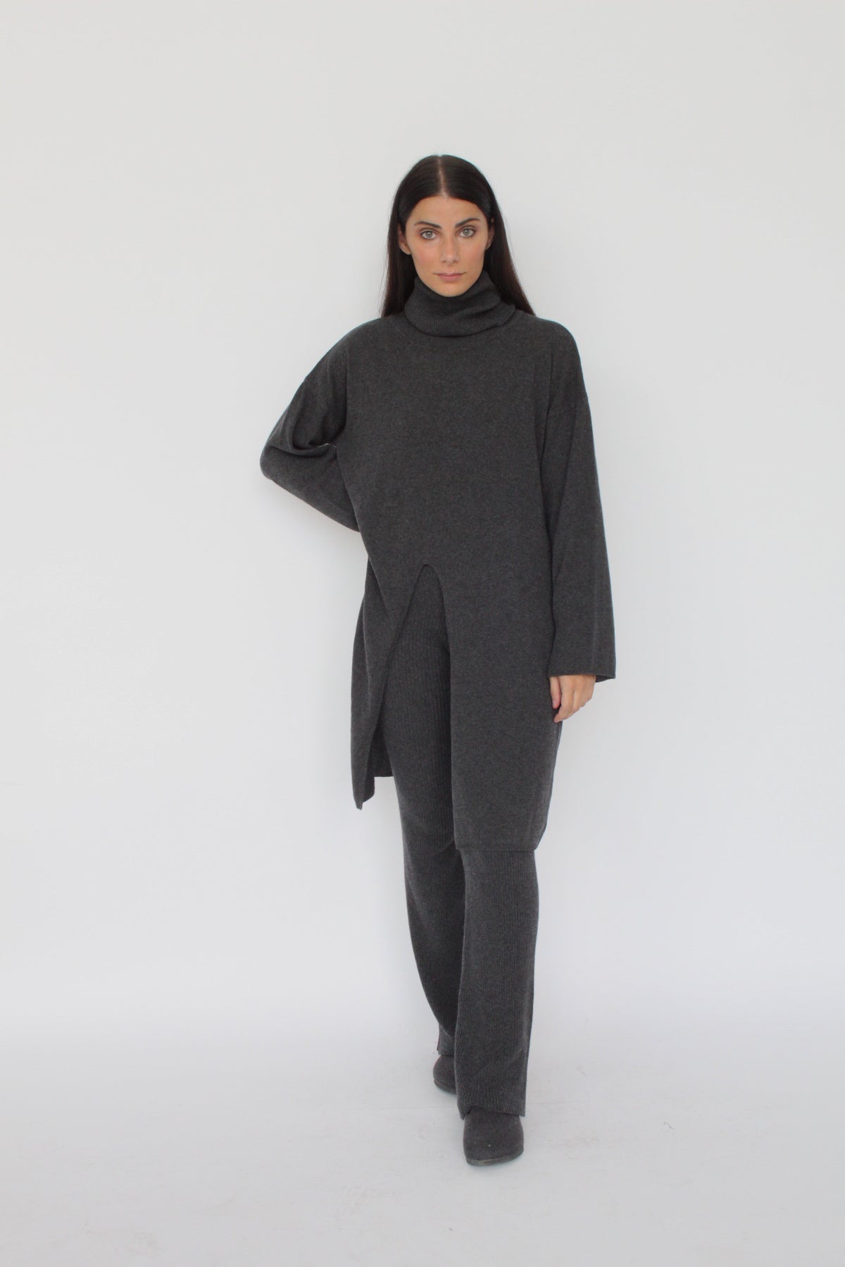 Angela Cashmere-Blend Knit Pants — Ribbed, High Waist, Soft Flare