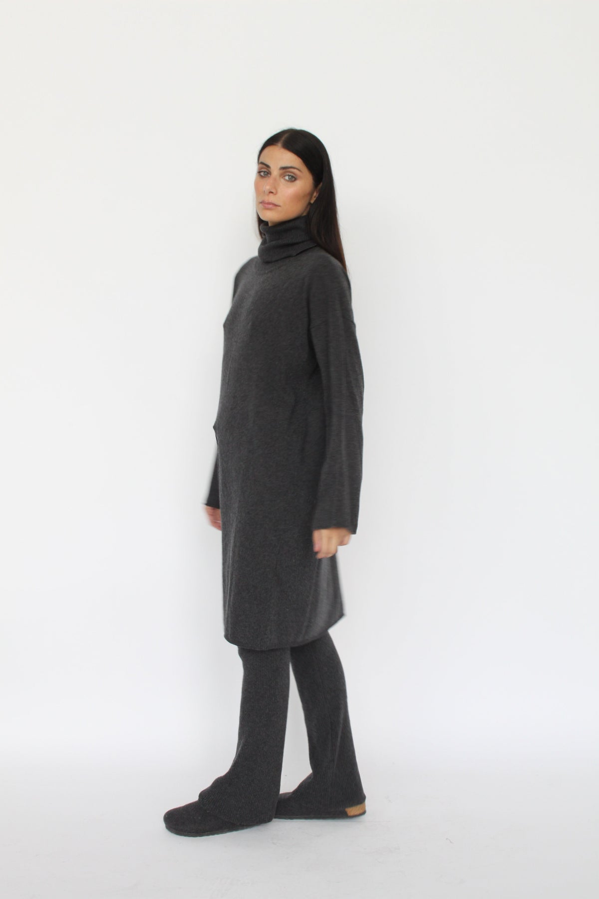 Angela Cashmere-Blend Knit Pants — Ribbed, High Waist, Soft Flare