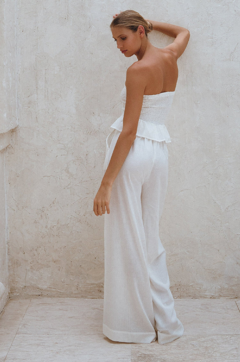 Raya Wide-Leg Linen Pants — Crinkle Linen, High Elastic Waist
