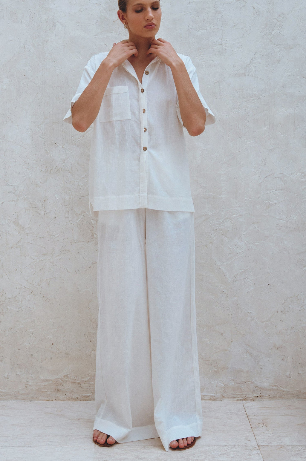 Raya Wide-Leg Linen Pants — Crinkle Linen, High Elastic Waist