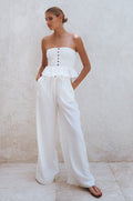 Raya Wide-Leg Linen Pants — Crinkle Linen, High Elastic Waist