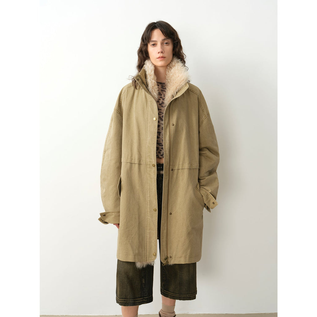 "Cool Denim" 90 goose down jacket workwear style detachable toka silhouette parka jacket for women-5
