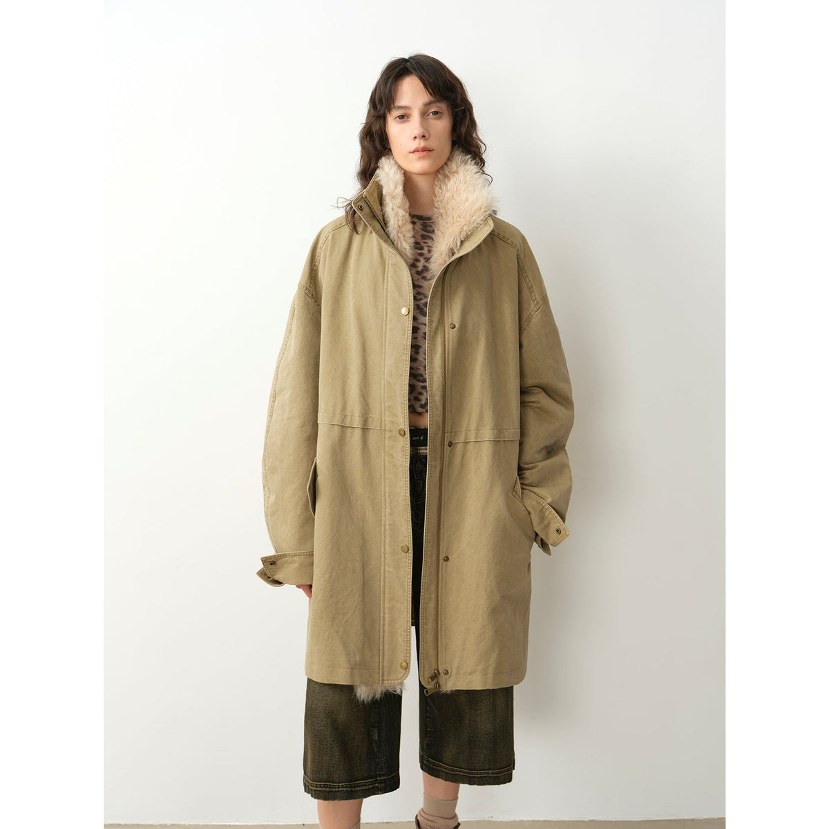 "Cool Denim" 90 goose down jacket workwear style detachable toka silhouette parka jacket for women-5