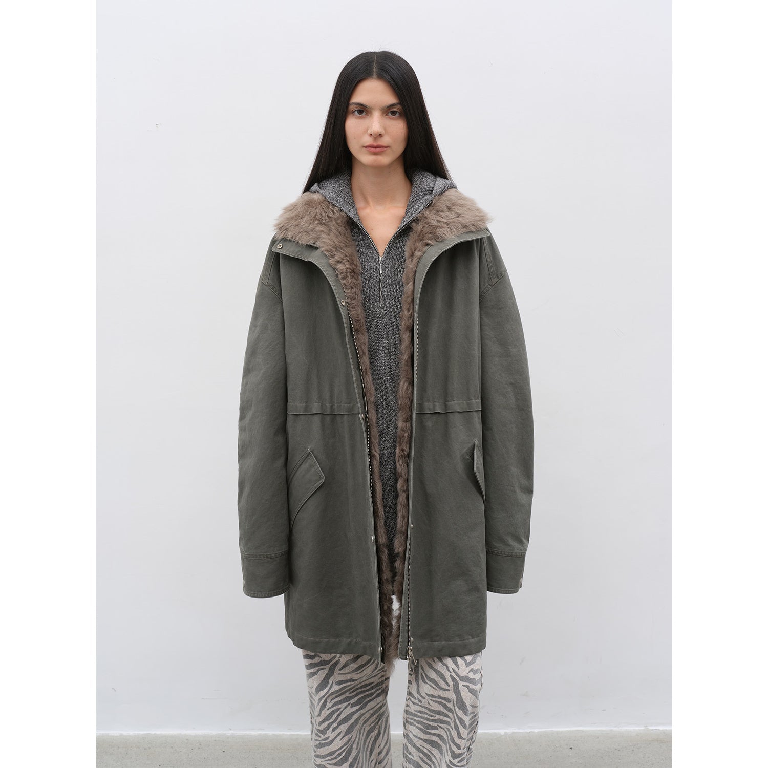 "Cool Denim" 90 goose down jacket workwear style detachable toka silhouette parka jacket for women-6