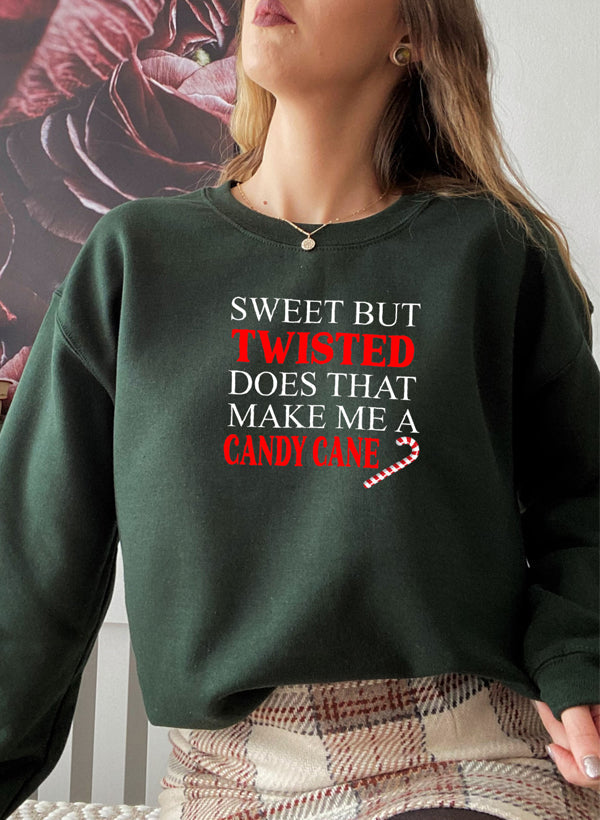 Sweat « Sweet But Twisted – Candy Cane » – Vert Forêt