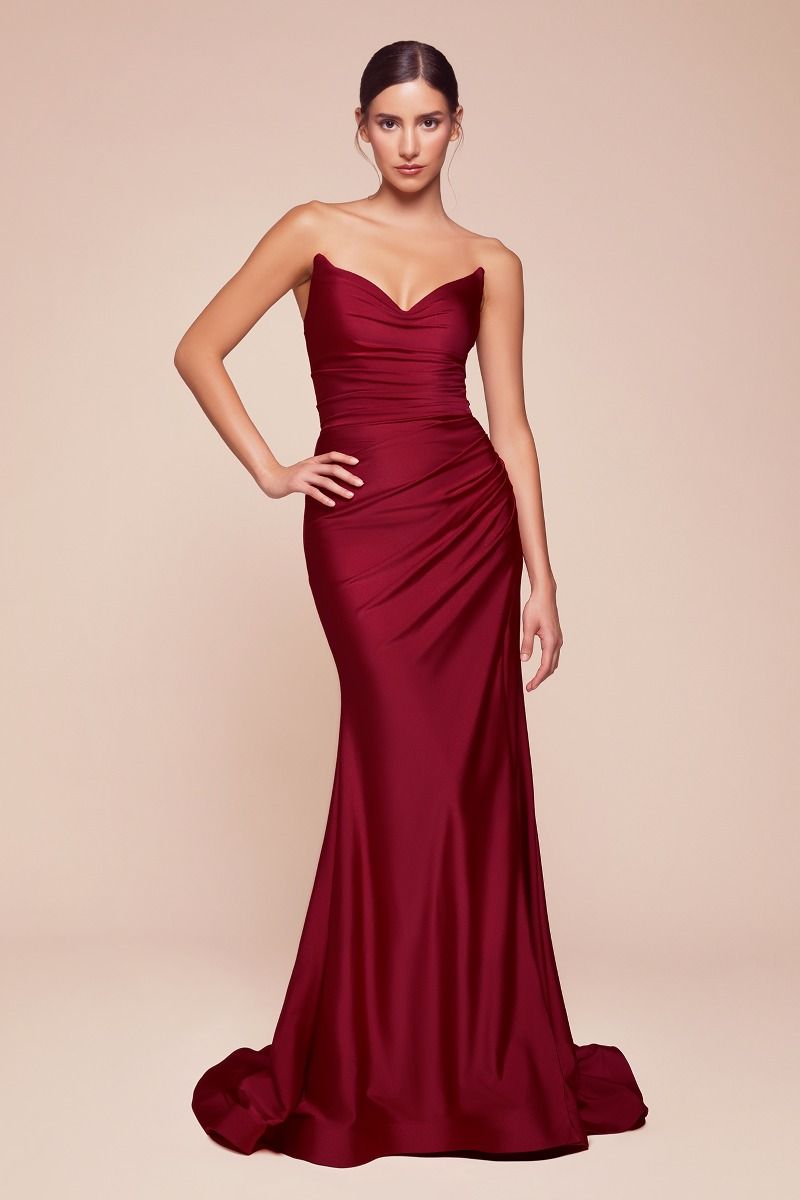 Robe Longue Satinée Stretch Bustier avec Fente et Dos Lacé
