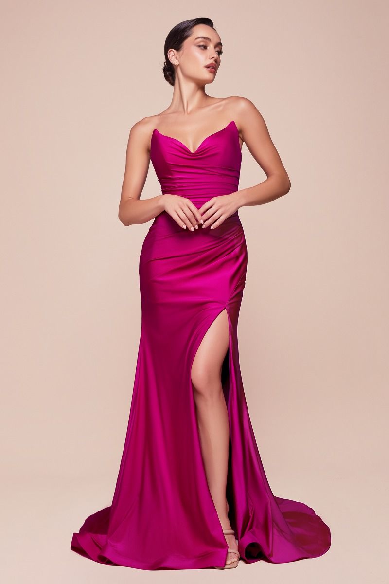 Robe Longue Satinée Stretch Bustier avec Fente et Dos Lacé
