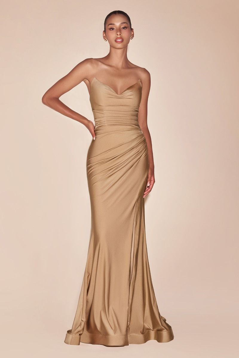 Robe Longue Satinée Stretch Bustier avec Fente et Dos Lacé