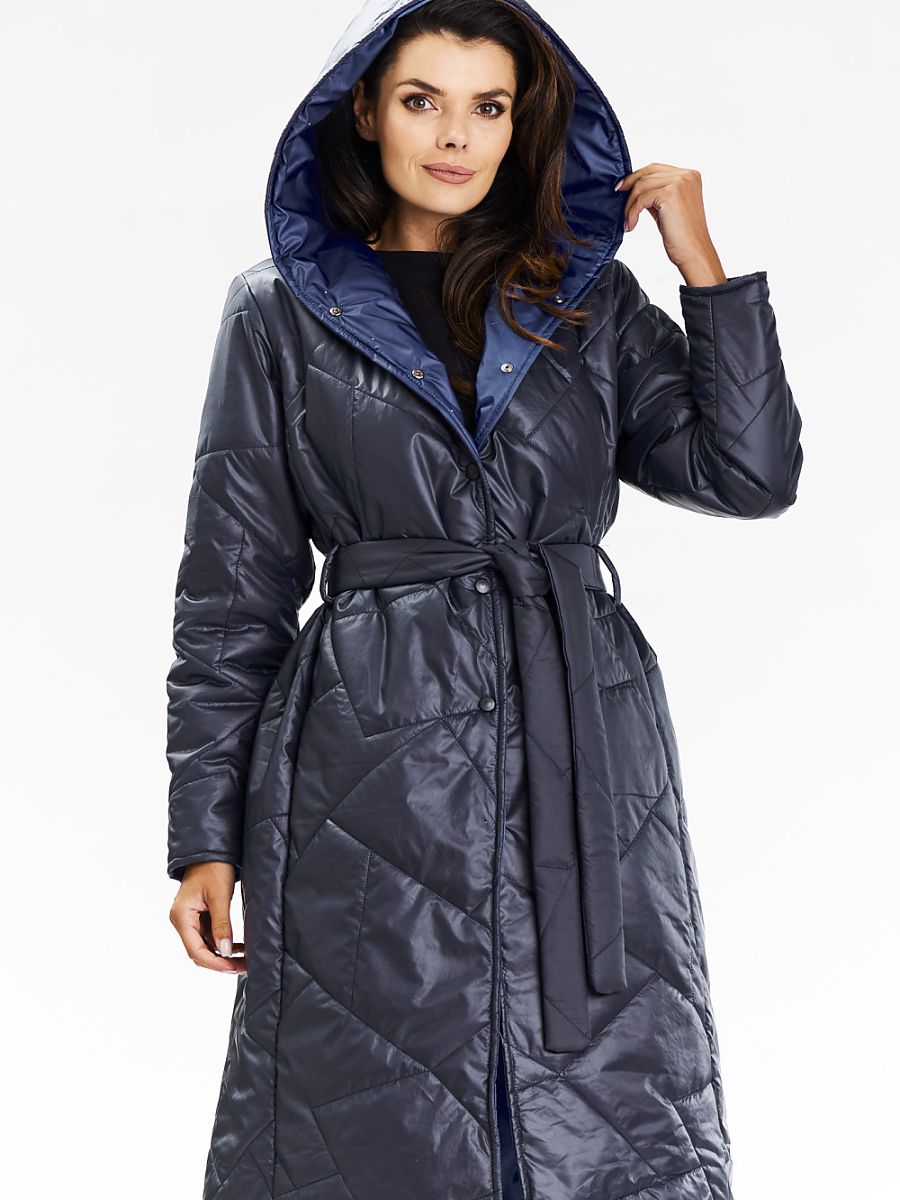 Manteau Long à Capuche Awama – Ceinture et Doublure Ciel Étoilé