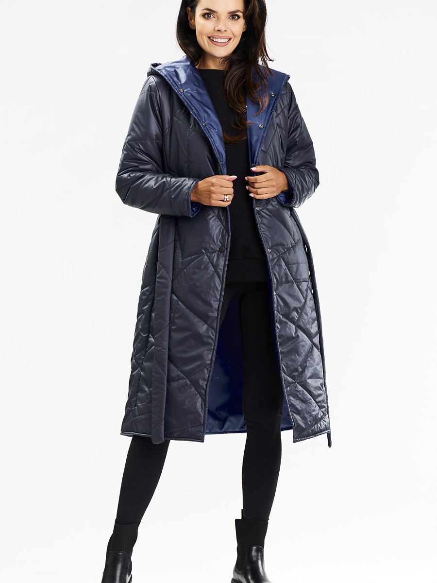 Manteau Long à Capuche Awama – Ceinture et Doublure Ciel Étoilé