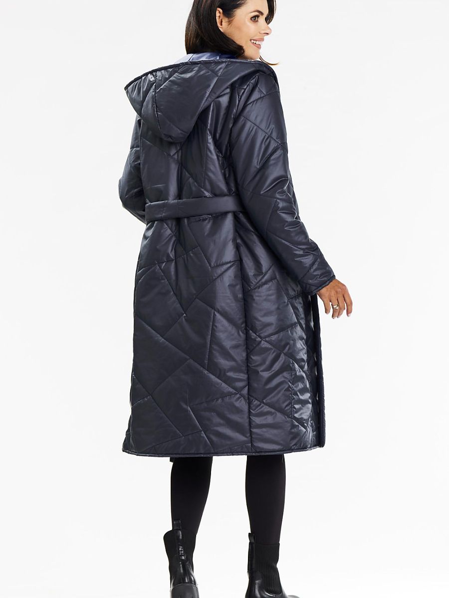 Manteau Long à Capuche Awama – Ceinture et Doublure Ciel Étoilé