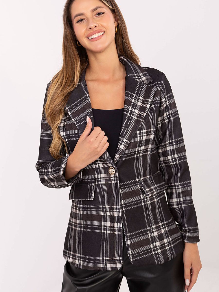 Blazer à Carreaux Rue Paris – Un Bouton et Épaulettes