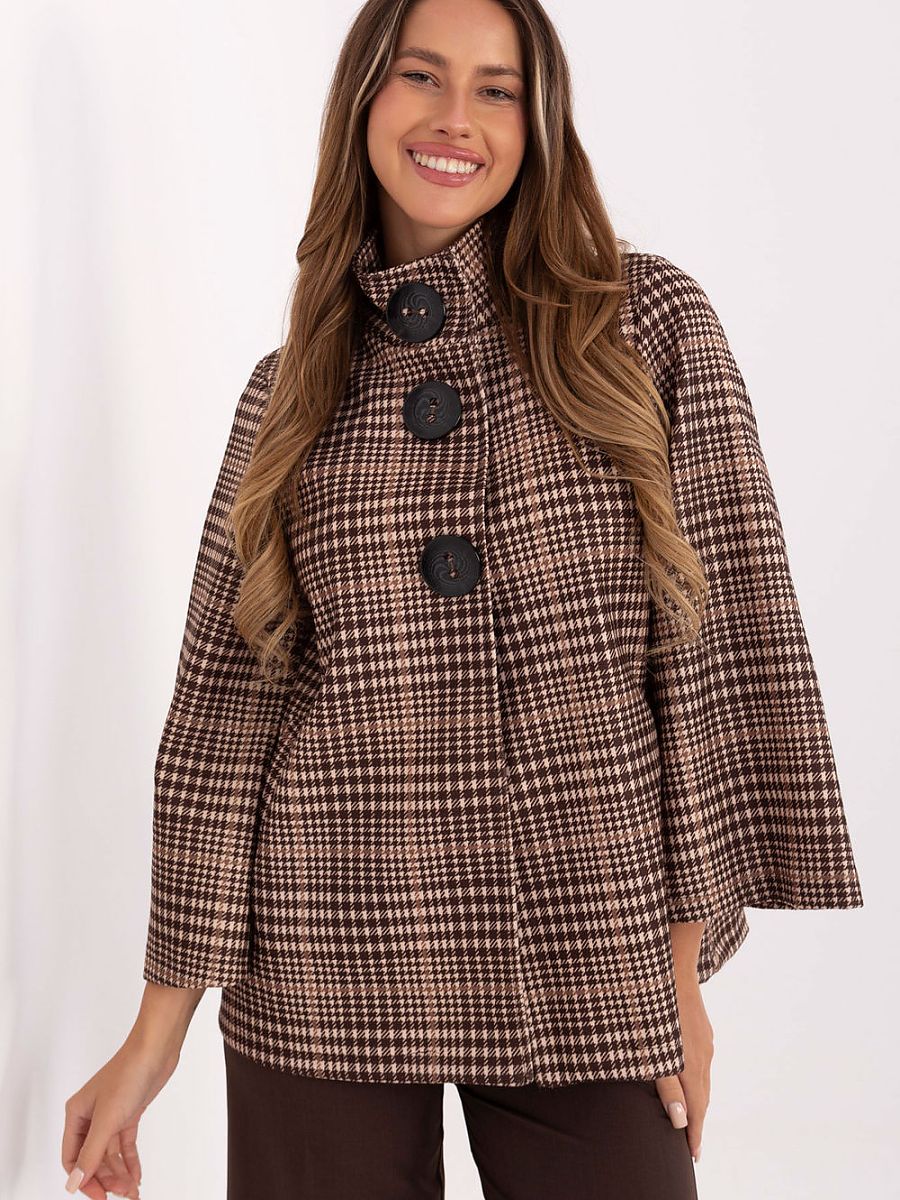 Manteau Court à Carreaux Italy Moda – Col Montant
