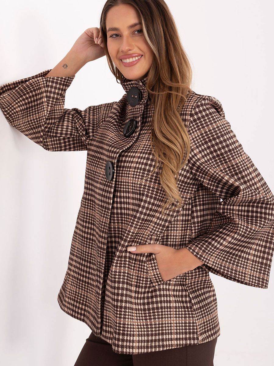 Manteau Court à Carreaux Italy Moda – Col Montant