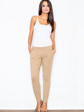 Figl Beige Tapered Trousers — Zip Hems, Cotton Stretch
