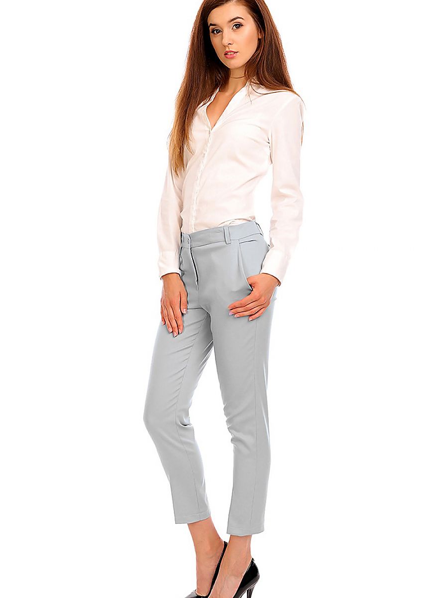 Cabba Grey 7/8 High-Rise Trousers — Zip Fly, Stretch Cotton
