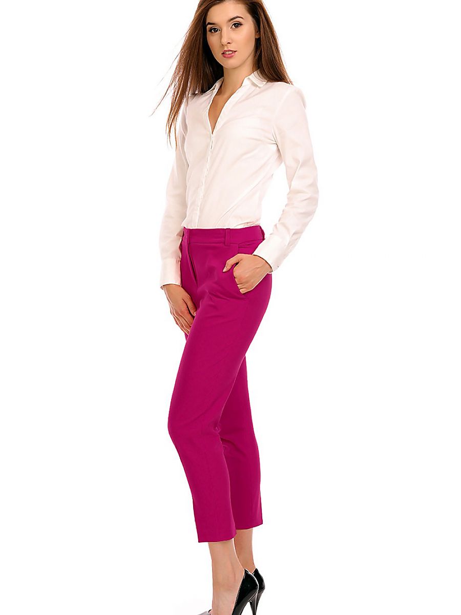 Cabba 7/8 High-Rise Trousers — Pink, Zip Fly, Stretch Cotton