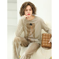 Femme Bride Graphic Knitted Long Sleeved Khaki Tee-0