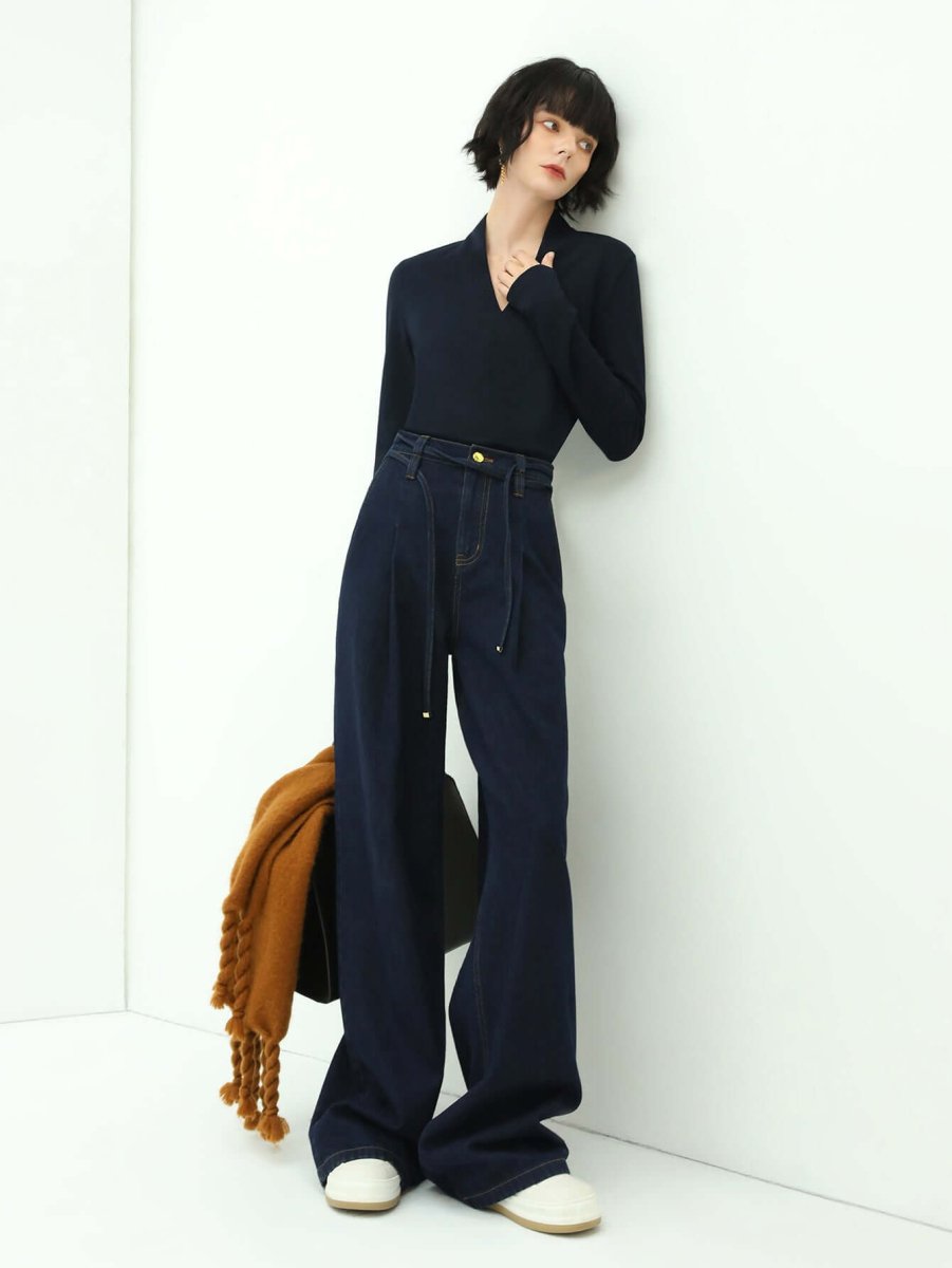High-Waisted Straight-Leg Jeans — Navy