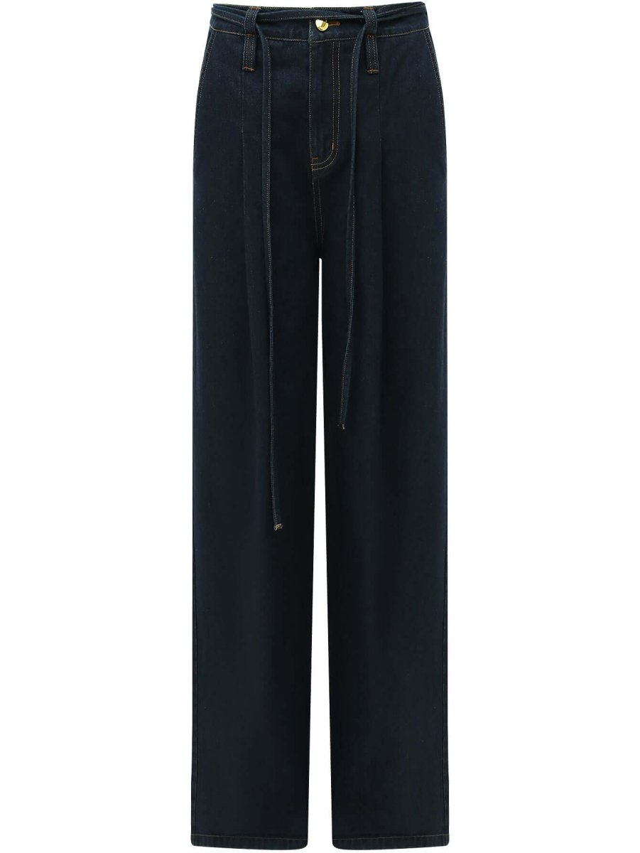 High-Waisted Straight-Leg Jeans — Navy