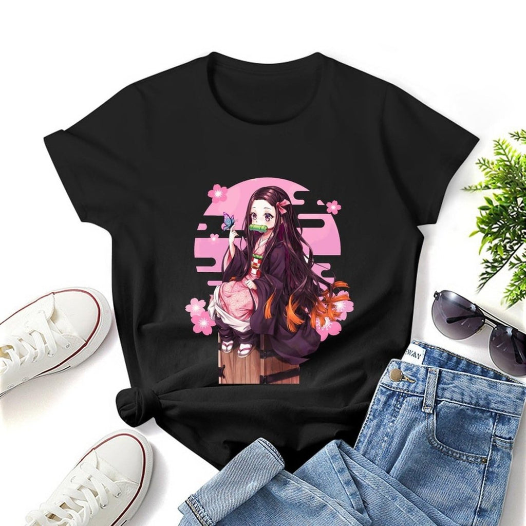 T-Shirt Demon Slayer Nezuko Pose Kawaii – Coton Noir